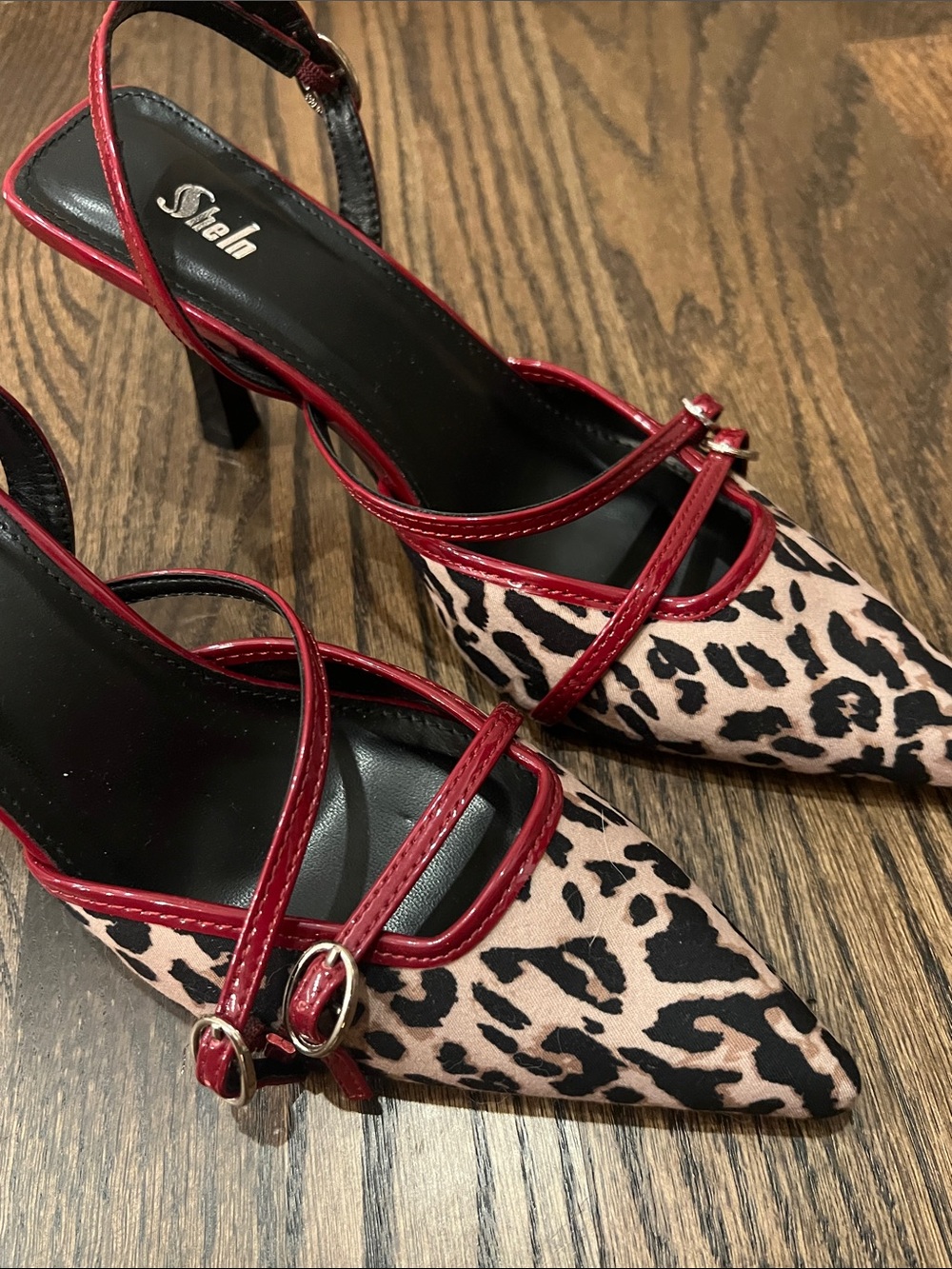 Leopard Print Slingback Heels with Red Accents - Picture 6 of 9